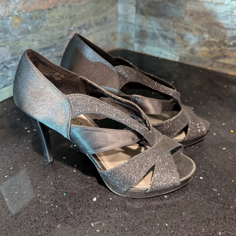 NEW Black Satin Beaded‎ Heels